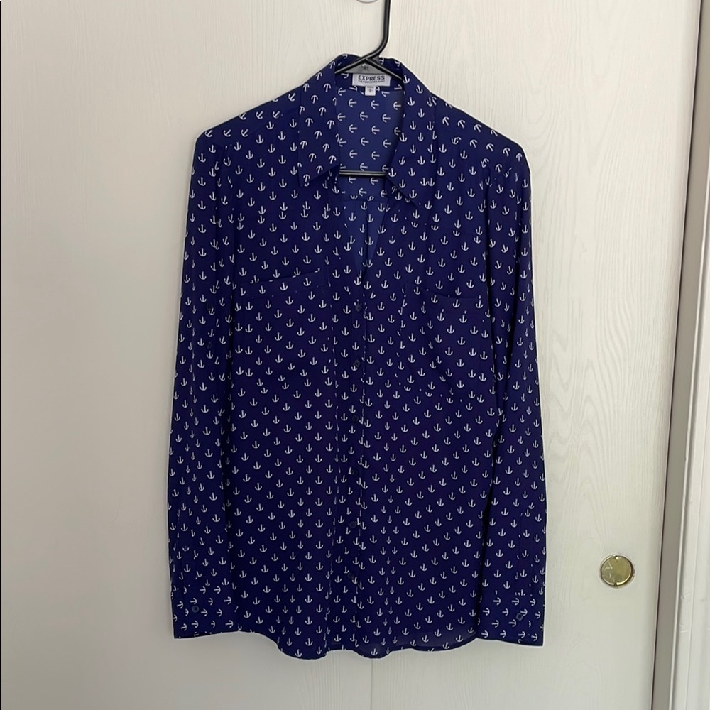Express Navy Blue Anchor Print Blouse